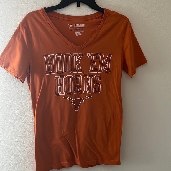 Longhorn Apparel women’s Sz L short sleeve V-neck t-shirt Hook’em Horns - Picture 1 of 4
